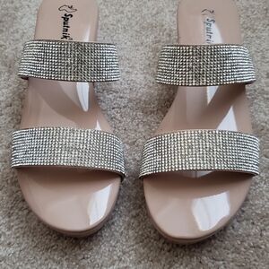 Elegant Beige Sandals with Rhinestone Straps